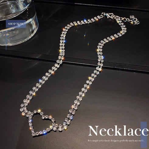 CLOACE Rhinestone Choker Necklaces Silver Heart Necklace Sparkly Tennis Chain Party Prom Neck Jewelry for Women...