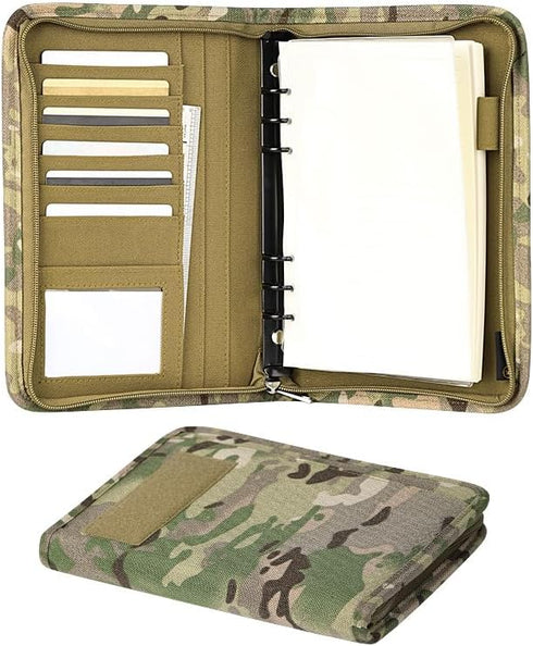 Military Padfolio Ring Binder with 80 Sheets 160 Pages of Leaf Paper, Military Notebook with Zippered Padfolio Organizer, Refillable Tactical Note...