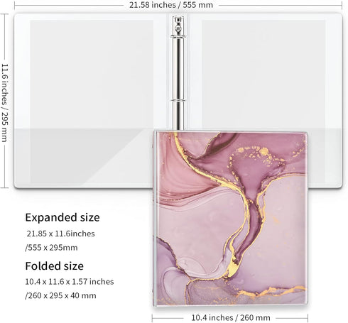 Pink Marble 3 Ring Binders 1 Inch Binder Organizer, Three Ring Binder with 2 Storage Pockets for Office Supplies...