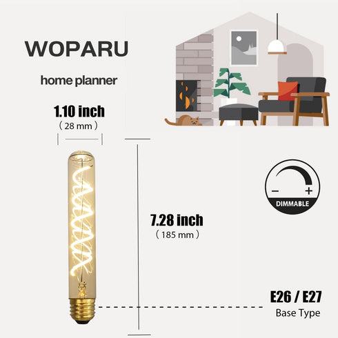T28/T10 Long Test Tube Spiral Dimmable Vintage Edison Light Bulb,7.28 inch 40W E26 Medium Base AC120V Warm White 2300K Light Bulbs for Home Rustic...