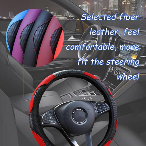 Car Steering Wheel Cover, 15 Inch Carbon Steering Wheel Cover, Breathable Anti-Slip Steering Wheels Accessories for Men Women, Car Interior Access...