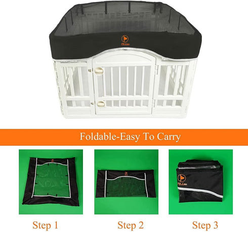 PJYuCien Dog Playpen Mesh Top Cover, Fits 36 Inch 4 Panels Regular Square Plastic Exercise Pet Pen, Velcro Connections, Black (Note: Cover Only, P...