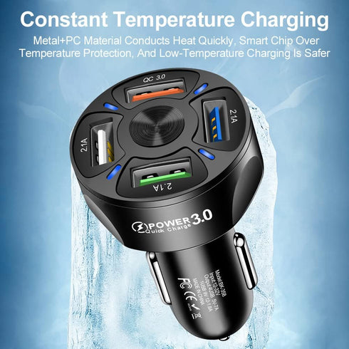 4-Port Car Charger Adapter,QC3.0 Fast Charging with LED Light Display Cigarette Lighter USB Charger Compatible with iPhone 14 Pro MAX/13 MacBook P...