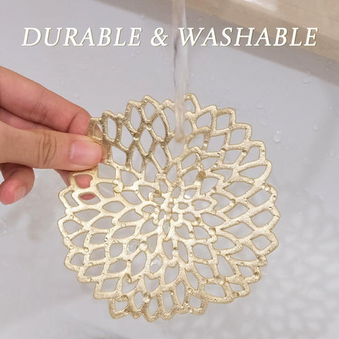 Sweet Elegance® Coasters Set of 6 Hollow PVC Coaster Cup Mats Thanksgiving Table Ornament Decorations for Home Festival (Gold Flowers)...