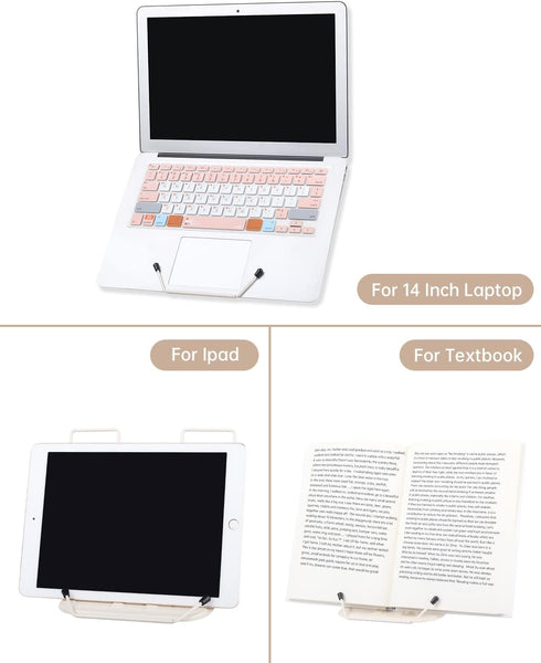 Book Stand for Reading, Adjustable Reading Rest Book Holder, Documents Holder, Sturdy Typing Stand for Recipes Textbooks Tablet Music Books(Milky ...