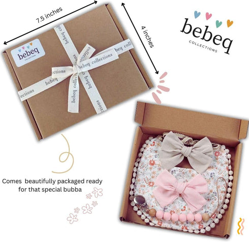 Baby Girl Reversible Bib set- Matching Headbands and Pacifier Clip, Set for 0-18 months drool bib paci set, girl accessories...