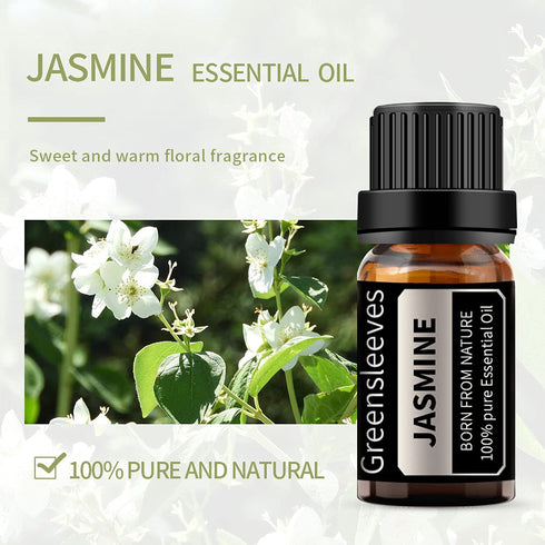 GREENSLEEVES Jasmine Essential Oil for Diffuser, 100% Pure Organic Jasmine Aromatherapy Oil for Humidifiers, Perfume, Soap Making - 0.33 Fl Oz...