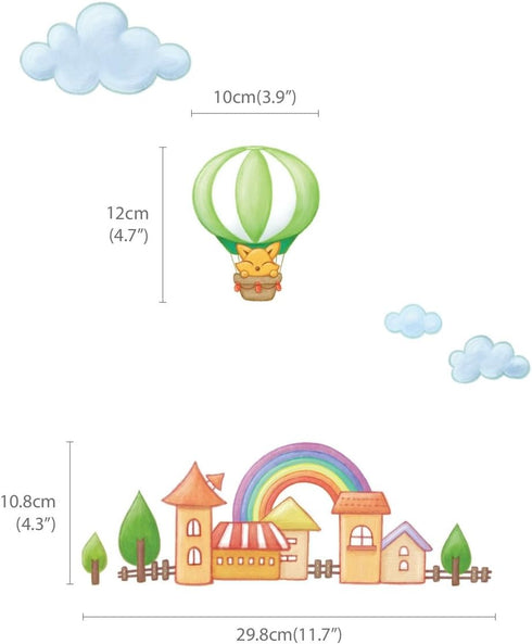 DECOWALL BS-1606 Animal Hot Air Balloon Height Growth Chart Kids Wall Stickers Wall Decals Peel and Stick Removable Wall Stickers for Kids Nursery...