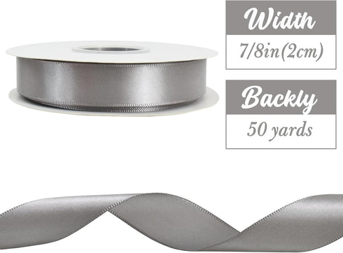 B0CSSY52NY TONIFUL Silver Satin Ribbon 7/8 Inch (2cm) x 50yd Thin Solid Fabric Ribbon for Flower Bouquet, Gift Wrapping, Bows Craft Making, Wreath...