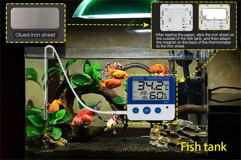 Reptile Thermometer Hygrometer with High Low Temperature Alarm Digital Aquarium Thermometer Temperature Humidity Meter Gauge for Reptile Tanks, Te...