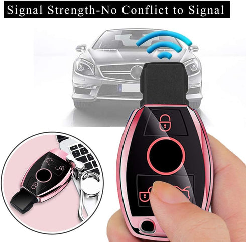 QBUC for Mercedes Benz Key Fob Cover, Key Fob Case for Mercedes Benz C E M S CLS CLK GLK GLC G Class, TPU Full Protection Key Fob Shell Compatible...