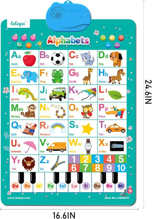 Electronic Alphabet Wall Chart,Zoo Animal Sounds&Memory Toddler Activities?Learning Animals Resources? Facts Game,Kids Learning Poster Interactive...