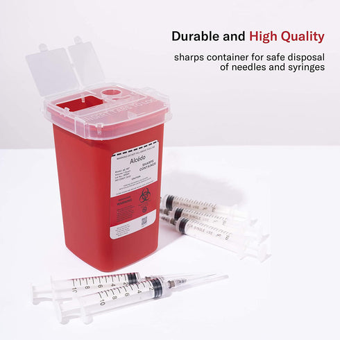 Alcedo Sharps Container for Home Use and Professional 1 Quart (5-Pack), Biohazard Needle and Syringe Disposal, Small Portable Container for Travel...