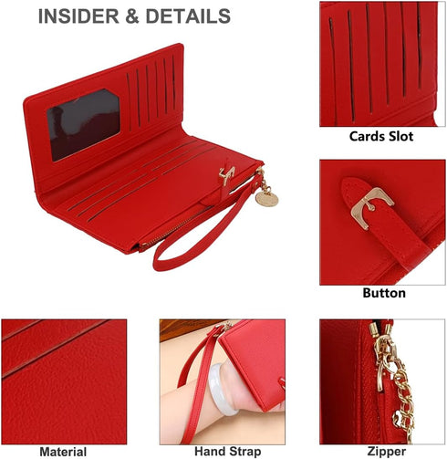 PORT&LOTUS Red Wallets for Women Small Wallets Mini Wallet for Woman Credit Card Organizer with Slim Cash Coin Purse Pocket Wallet for Woman Anti ...