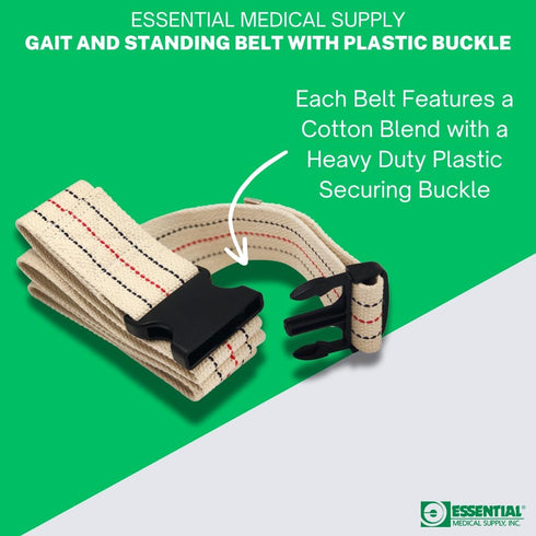 Essential Medical Supply Cotton Blend Walking Gait and Standing Belt with Secure Plastic Buckle, 72 Inch Length - Perfect for Elderly and Patients...