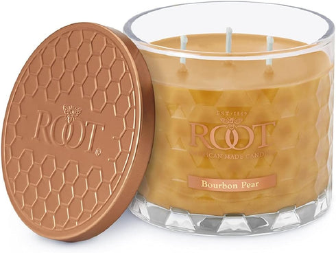 Root Candles Fall Scented Candles Honeycomb Glass Premium 3-Wick Handcrafted Beeswax Blend Candle, 12-Ounce, Bourbon Pear...