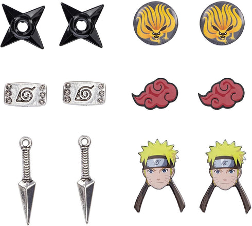 Naruto Shippuden Character And Icons 6 Pack Costume Jewelry Stud Earrings Set...