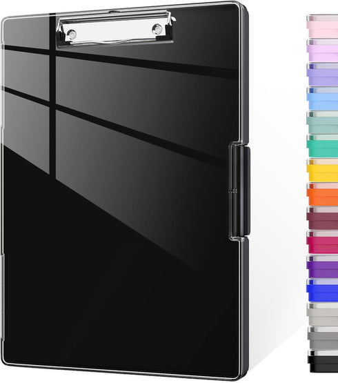 Clipboard with Storage, 8.5x11" Clip Boards with 2 Storage Case and A4 Paper Folder, Clear Dry Erase Top Panel, Heavy Duty Plastic, Folio & Side-O...