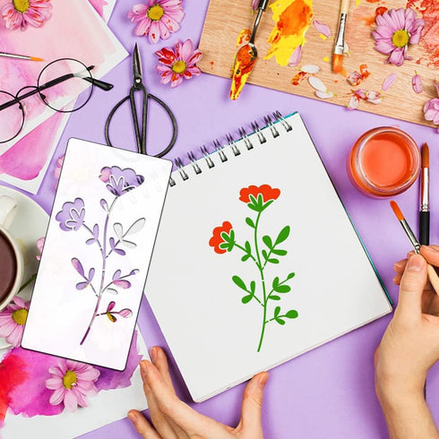 18Pcs Wildflower Stencils Flower Leaf Painting Stencils Reusable Wild Flower Stencil Plastic Art Drawing Templates DIY Crafts Plant Stencil for Pa...