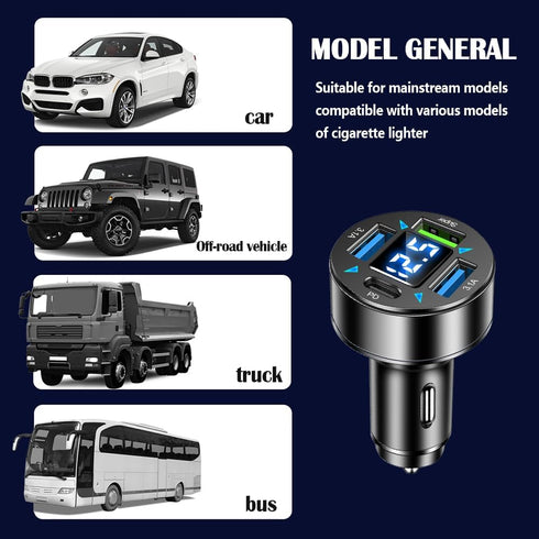 Car Charger,4 Ports Fast Car Charger with Plug Outlet/LED Voltmeter/PD3.1/Super Port,Universal Car Accessories Cigarette Lighter USB Charger Compa...