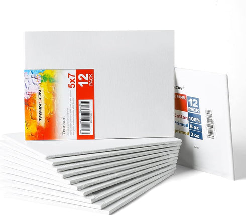 Transon 5x7 Artist Canvas for Painting MDF Board Painting Canvas No Warping 12Pack Acid-Free Primed...