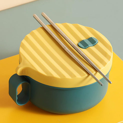 Microwave Ramen Bowl Ramen Cooker with Handles Noodle Bowls with Lid and Chopsticks Dishwasher Safe for Home Office College Dorm Room(Yellow & Gre...