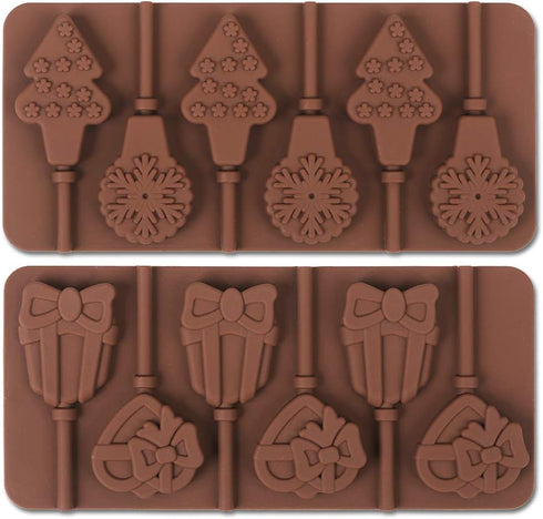 6 Cavity Silicone Lollipop Mold, Candy Mold, Christmas Candy mold, Typical Round, Stars & Hearts, Bowknots, Christmas, Smile Faces Shape, 5 PCS, a...