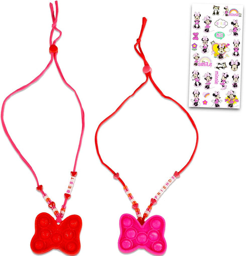 Minnie Mouse Necklace for Toddler Girls - Minnie Mouse Necklace Party Favors Bundle with 2 Disney Minnie Mouse Popper Necklaces and Stickers | Min...