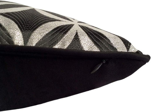 Satin Circle Lattice Black-Silver 16"x16" Pillow Cover Case Square Decorative Geometric Pattern Sham with Black Satin Piping for Home Decor, Sofa,...