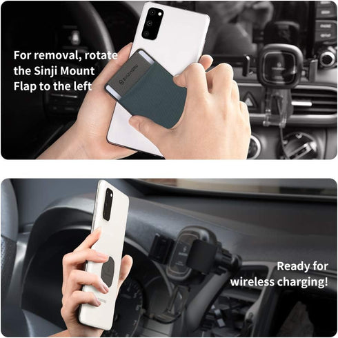 Sinjimoru Removable Cell Phone Wallet with Flap, Wireless Charging Compatible Cell Phone Card Holder for Back of Phone. Sinji Mount Flap Black......