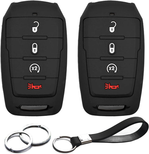 2pcs Compatible with RAM 1500 4 Buttons Black Key Fob Cover Case Key Chain Protector Keyless Remote fit RAM 1500 Truck Pickup 4 Buttons Only for P...