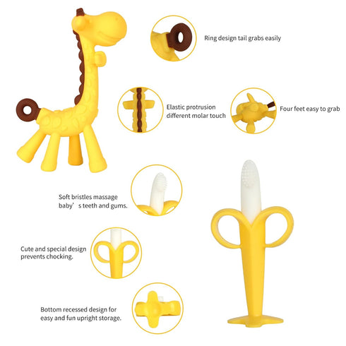 Baby Teething Toys 3-6 Months, Silicone Baby Teether Freezer BPA Free, Babies Teething Relief Sore Gums, Banana Finger Toothbrush, Fruit Shape Gir...