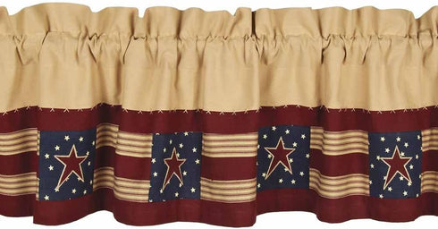 Home Collection by Raghu, 72" x 15.5" Stars and Stripes Nutmeg, Indigo & Barn Red Valance, Multi Color...