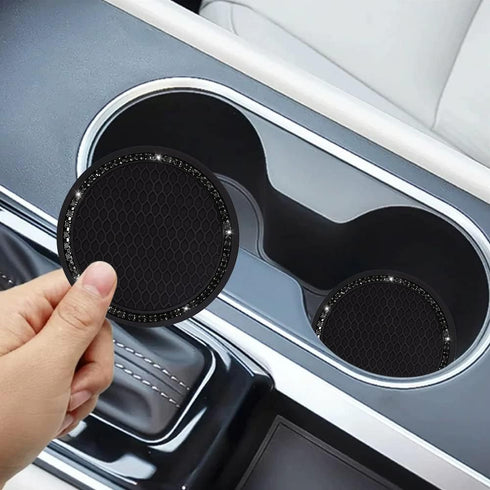 SUNCARACCL Car Cup Holder Coaster, 2 Pack Universal Bling Vehicle Insert (2.75" Diameter), Crystal Rhinestone Car Interior Accessories (Black with...
