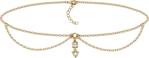 Dangling Charm Anklet 9.5'' Adjustable | CZ Drop Anklet on Layered Dainty Chains...