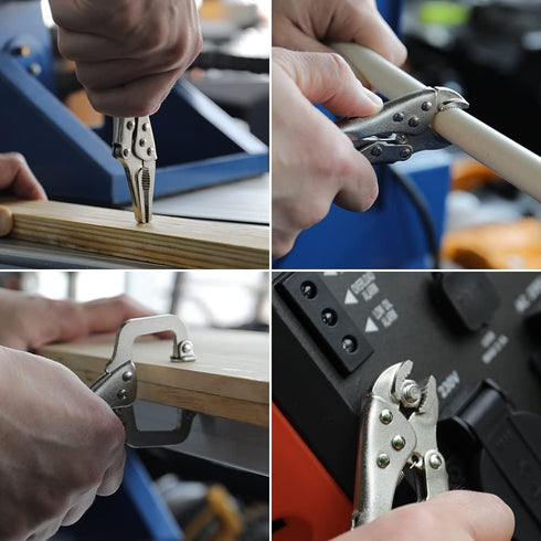 Hoteche 3pcs 5" Mini Locking Plier Set C-Clamp, Long Nose, Round Jaw Versatile Tools for Grip, Clamp, and Secure...