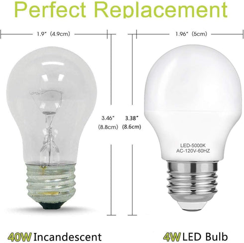 40W Equivalent Light Bulb,4W Led Bulbs 5000K Daylight,A15 LED Lights E26 base,Ceiling Fan Light Bulb,120V 40w Appliance Bulb,Non-Dimmable,6 Pack...