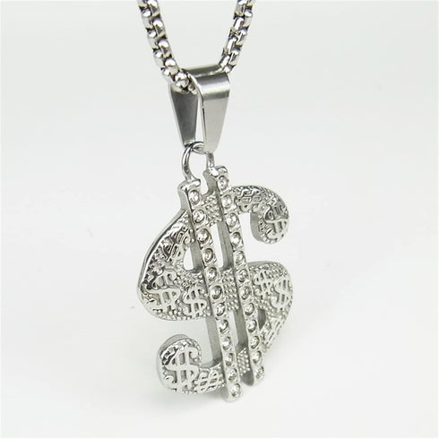 Crystal Dollar Sign Pendant Necklace for Men Women Trendy Dainty 18K Gold Plated Stainless Steel Hip Hop Chain Money Sign Charm Necklace Iced Out ...