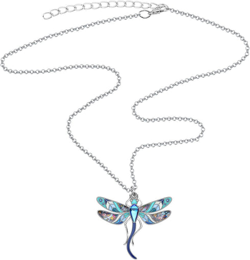 BONSNY Statement Enamel Rhinestone Dragonfly Necklaces Pendant Original Design Gifts for Women Nature lover Jewelry...