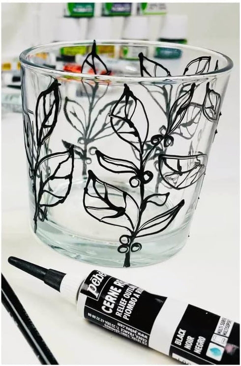 Pebeo Vitrail, Cerne Relief Dimensional Paint, 20 ml Tube with Nozzle - Black, 0.68 Fl Oz (Pack of 1)...