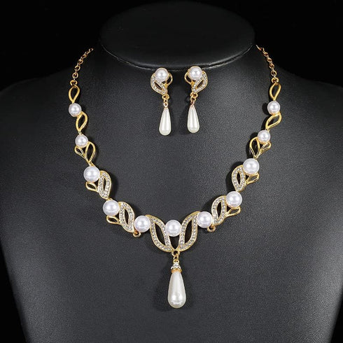 BSLVWG Pearl Necklace Set, Pearl CZ Necklace Dangle Earrings Jewelry Sets for Wedding Prom Bridal Necklace Earrings Set Women Formal Dress Accesso...