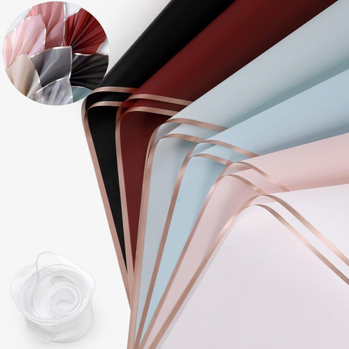 VOWOVOSDAY 30sheets/6color Flower Wrapping Paper,Waterproof Flower Bouquet Wrapping Paper with Ribbon,Floral Wrapping Paper DIY Craft Gift Packing...