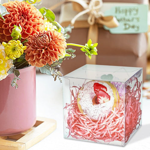 COMFECTO Clear Boxes for Favors 4x4x4, 50 pcs Transparent Giftbox for Macaron Cupcake Candy Cookies Ornament GiftsWedding Party Baby Shower, Singl...