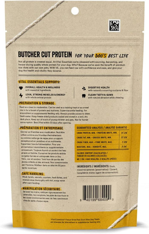 Vital Essentials Freeze Dried Raw Whole Animal Dog Treats, Duck Bites, 2 oz...