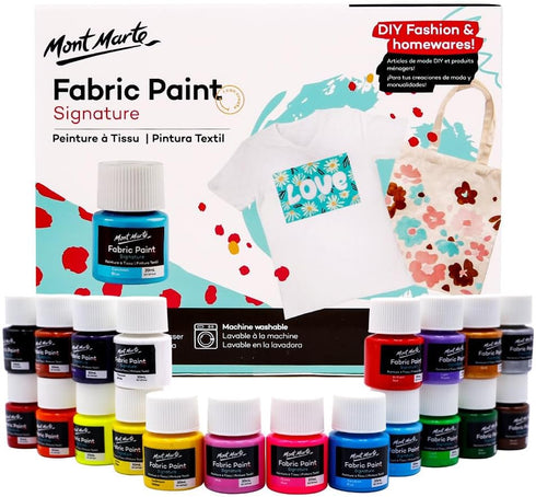 Mont Marte Signature Fabric Paint, 20pc x 0.7oz (20ml), Suitable for DIY Fashion and Homewares...