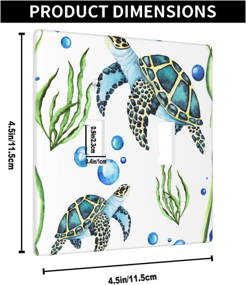 Sea Turtle Toggle Light Switch Cover Plate Underwater Ocean Turtle Green Seaweed Blue Water Bubbles Nautical Coastal 2-Gang Wall Plate for Home La...