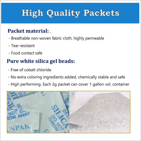 USPak Deisscant Packs 2 Gram 100 Packets Silica Gel Drying Agent Moisture Absorbers Dehumidifiers for Storage...