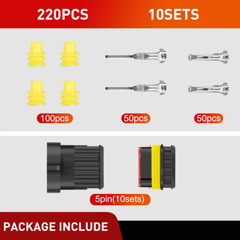 Nilight 220PCS 5 Pin Electrical Connector ?Plug Male Female Terminal Wire Connector Waterproof Connectors 5 Way Automotive Connect Set for Car Tru...