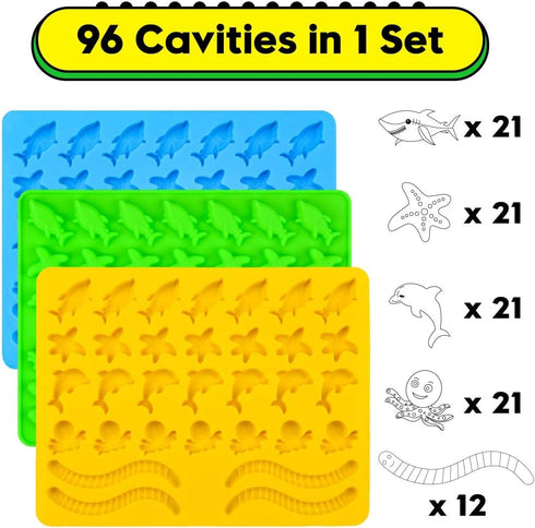 Gummy Molds Hard Candy Molds - Candy Molds Silicone Including Worms, Starfishs, Dolphins, Octopus, Sharks Sea Mold, Pinch Test Approved Pack of 3 ...
