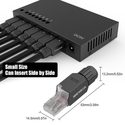 VCELINK RJ45 Connector Tool-Free, CAT6A Field Termination Plug, Gold Plated Modular Plug, UTP CAT6A Connector Toolless for 23 to 26 AWG Network Ca...